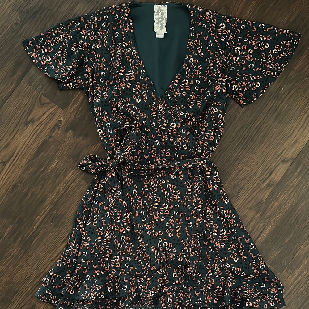Elegant Black and Brown Wrap Dress